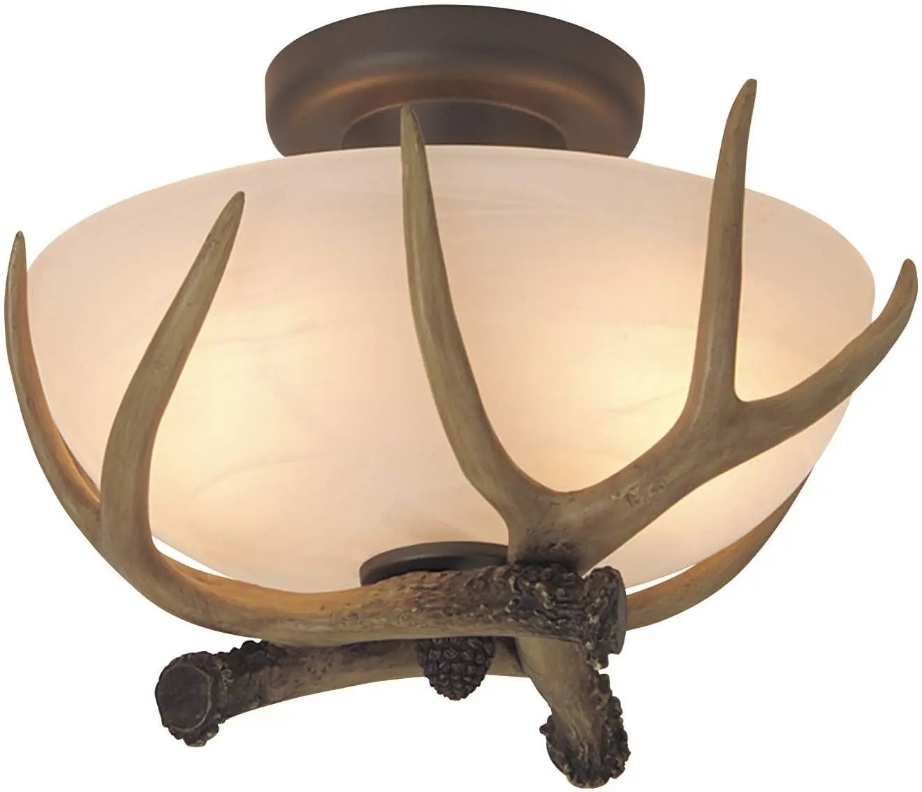 

Antler Alabaster Glass Semi Flush Mount Fixture Ceiling Lighting, 2-Light 120 Watts (9" H x 12" W), European Bronze Led lights L