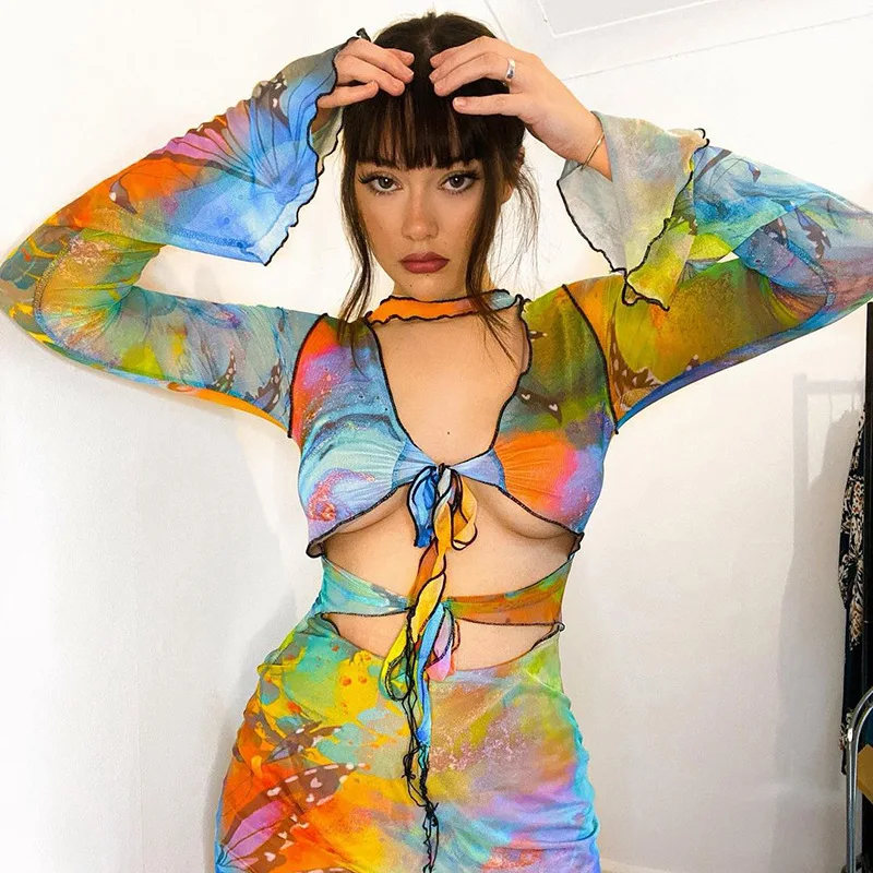Women Aesthetic Butterfly Tie Dye Printed Sheer Mesh Mini Dress 2022 Ladies Y2k Sexy Cut Out Long Sleeve Bodycon Dress Clubwear
Women Aesthetic Butterfly Tie Dye Printed Sheer Mesh Mini Dress 2022 Ladies Y2k Sexy Cut Out Long Sleeve Bodycon Dress Clubwear