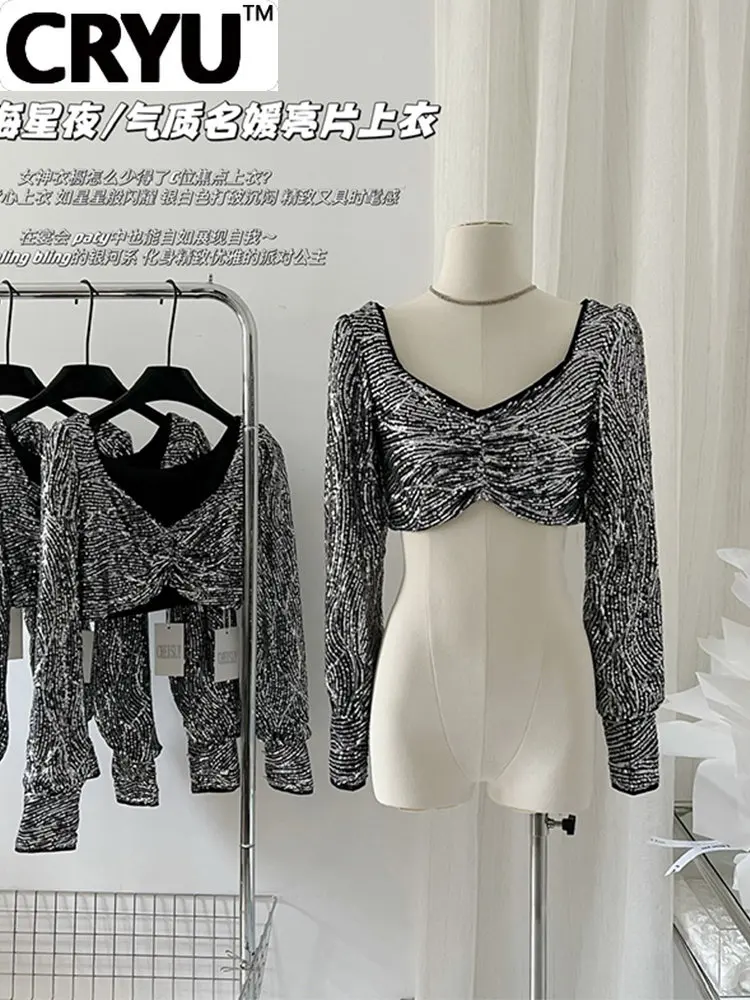 Women Sequins Design Party Blouses Vintage Long Sleeve Square Collar Crop Tops Female Pleated Punk Style Lady Clothes Y2K Chic
Women Sequins Design Party Blouses Vintage Long Sleeve Square Collar Crop Tops Female Pleated Punk Style Lady Clothes Y2K Chic