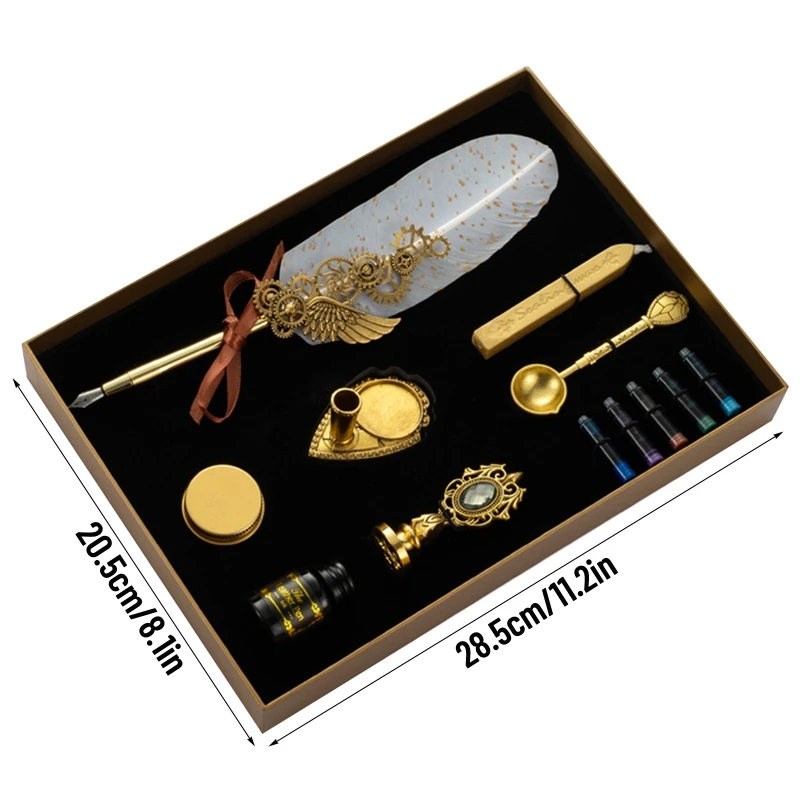 20CB Exquisite Dip Pen Kit Wax Stick Wax Stamp Set Feather Calligraphy Pen Kit for Adults Art Signatures Wedding Invitations
20CB Exquisite Dip Pen Kit Wax Stick Wax Stamp Set Feather Calligraphy Pen Kit for Adults Art Signatures Wedding Invitations