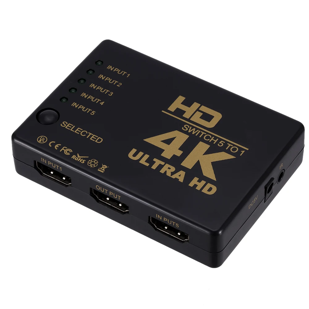 

4K*2K 1X5 HDMI-Compatible KVM Switch 5 In 1 Out Switch Selector Splitter Hub With IR Remote Control For 360 Xbox For PS3 HDTV