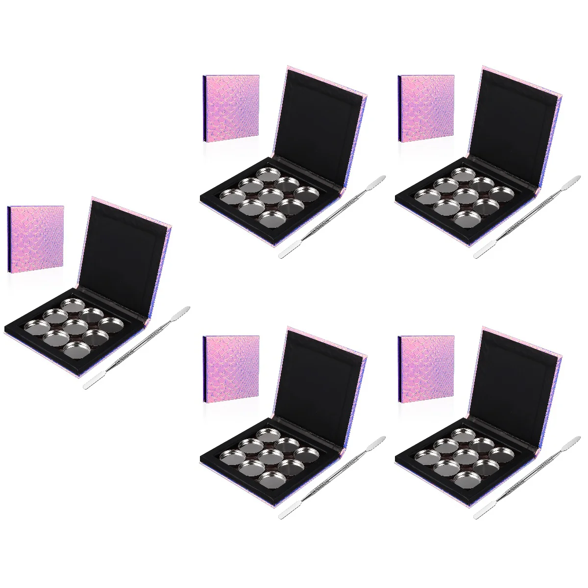5 комплектов пустой косметический набор с круглыми металлическими сковородками и фотоэлементами
5 комплектов пустой косметический набор с круглыми металлическими сковородками и фотоэлементами