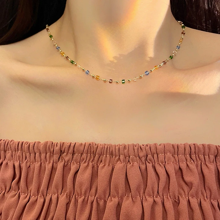 Korean Chic Colorful Crystal Beads Gold Color Chain Necklace Fashion Women Chocker
Korean Chic Colorful Crystal Beads Gold Color Chain Necklace Fashion Women Chocker