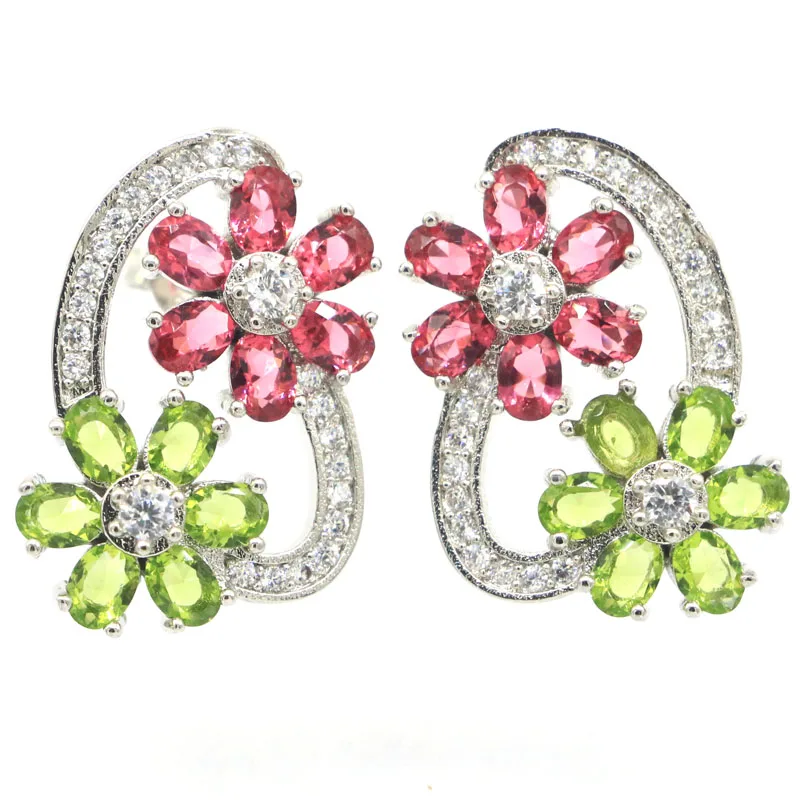 

24x18mm Multi Color 5.7g Rhodolite Garnet Green Peridot White CZ Women Daily Wear 925 Silver Earrings Eye Catching