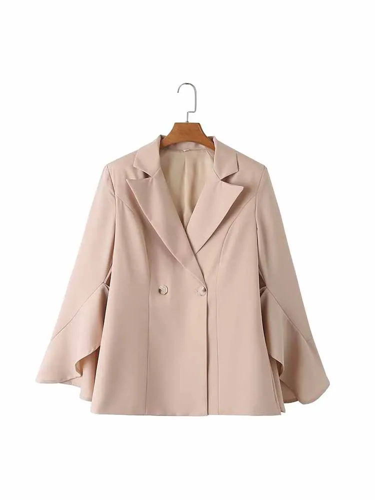 

BSK&ZA&TRF Women 2023 New Fashion Irregular cuffs Double Breasted Casual Blazer Coat Vintage Long Sleeve Female Outerwear Chic
