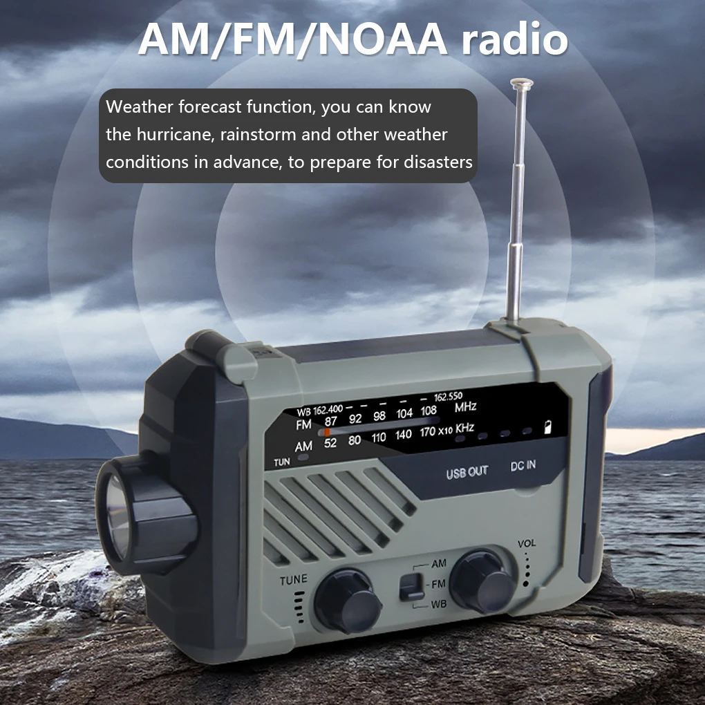 Emergency Radio AM/FM Multifunctional Bright Flashlight Hand Crank Automotive Tools Audio Equipment Power Bank for Cell Phone
Emergency Radio AM/FM Multifunctional Bright Flashlight Hand Crank Automotive Tools Audio Equipment Power Bank for Cell Phone