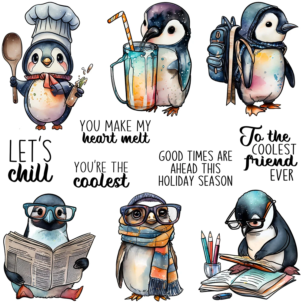 

Mangocraft Cute Little Winter Penguins Cutting Dies Clear Stamp DIY Scrapbooking Metal Dies Silicone Stamps For Cards Xmas Decor