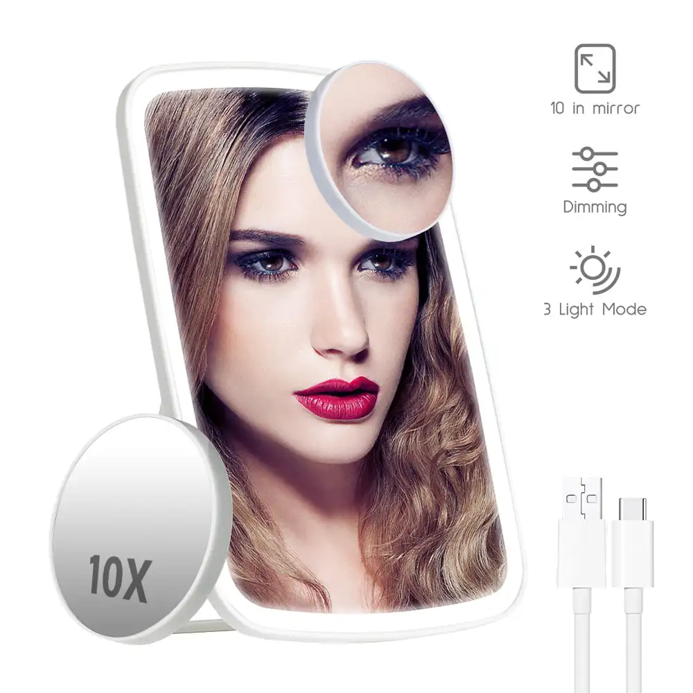 HMTX Makeup Mirror , Cosmetic Mirror , Vanity Mirror With LED Light Detachable 10X Magnification Touchscreen 3 Color Modes
HMTX Makeup Mirror , Cosmetic Mirror , Vanity Mirror With LED Light Detachable 10X Magnification Touchscreen 3 Color Modes
