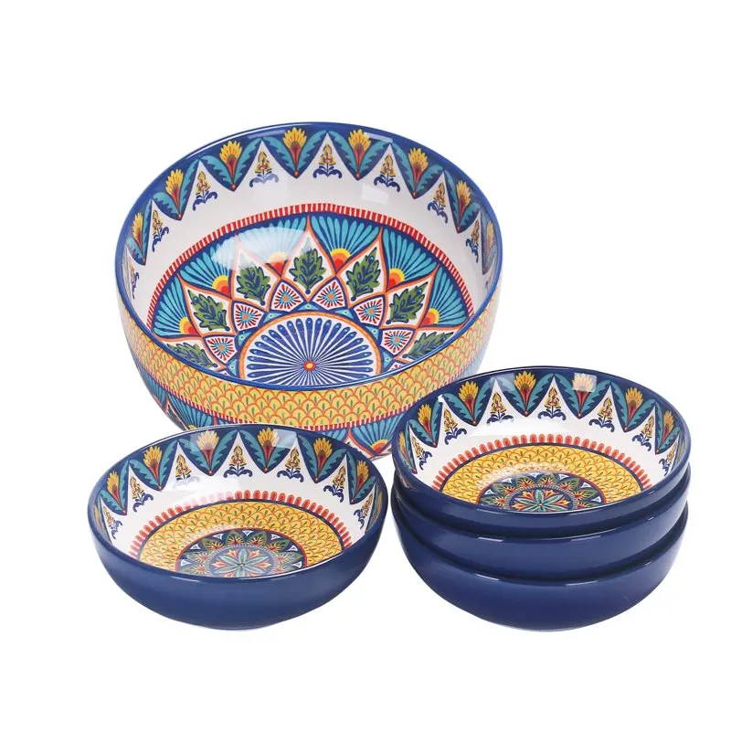 

Bico Havana Ceramic Pasta Bowl, Set of 5(1 unit 214oz, 4 units 35oz), for Pasta, Salad, & Dishwasher Safe, House Warming Gift