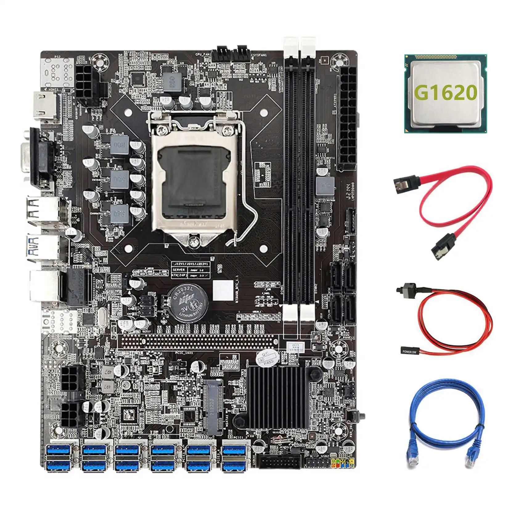 B75 ETH Miner Motherboard 12 PCIE to USB3.0+G1620 CPU+RJ45 Network Cable+SATA Cable+Switch Cable LGA1155 Motherboard
B75 ETH Miner Motherboard 12 PCIE to USB3.0+G1620 CPU+RJ45 Network Cable+SATA Cable+Switch Cable LGA1155 Motherboard