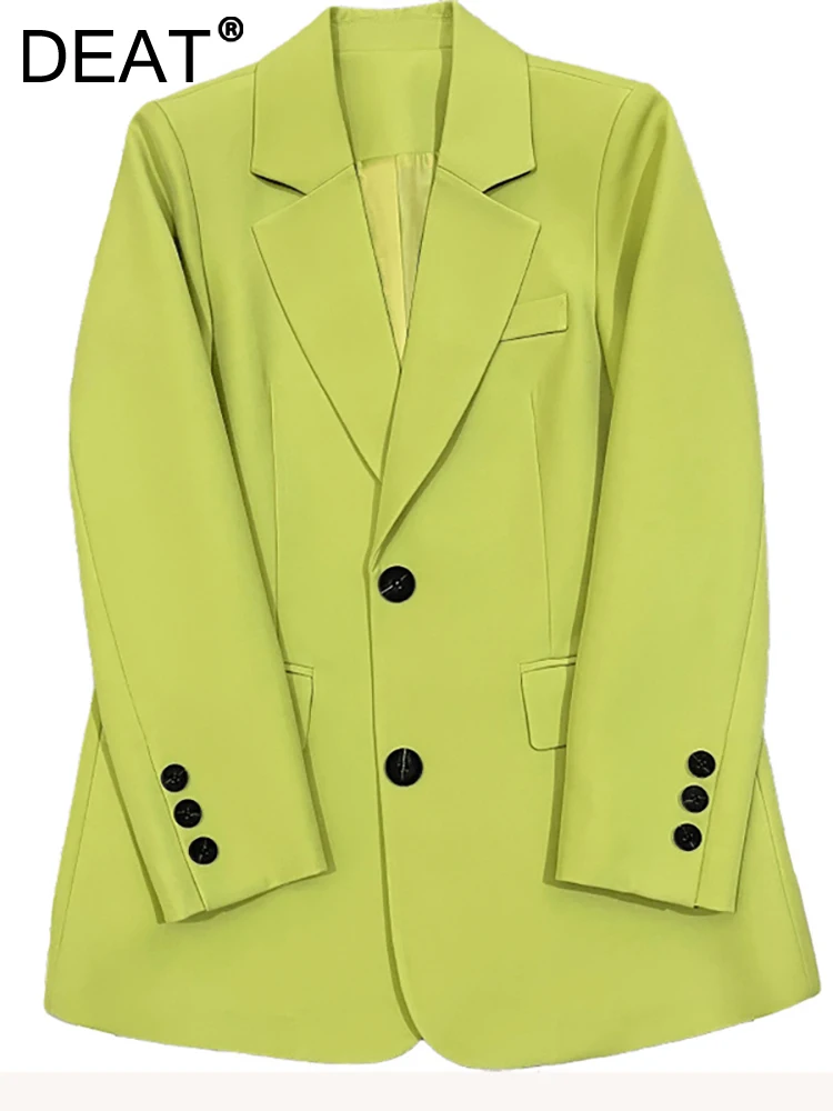 Женский однобортный Блейзер DEAT, свободный зеленый пиджак с отложным воротником и длинным рукавом, весна 2023
Женский однобортный Блейзер DEAT, свободный зеленый пиджак с отложным воротником и длинным рукавом, весна 2023
