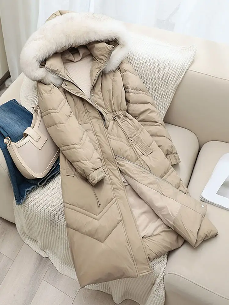 Women Long Down Jacket New Casual Style Fox Fur Collar White Duck Down Jackets Autumn Winter Coats And Parkas Female Outwear
Women Long Down Jacket New Casual Style Fox Fur Collar White Duck Down Jackets Autumn Winter Coats And Parkas Female Outwear