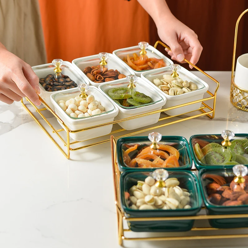Light Luxury Ceramic Fruit Plate Compartment Creative Home Living Room Snack Plate Snack Plate Candy Snack Plate with Cover 
Light Luxury Ceramic Fruit Plate Compartment Creative Home Living Room Snack Plate Snack Plate Candy Snack Plate with Cover