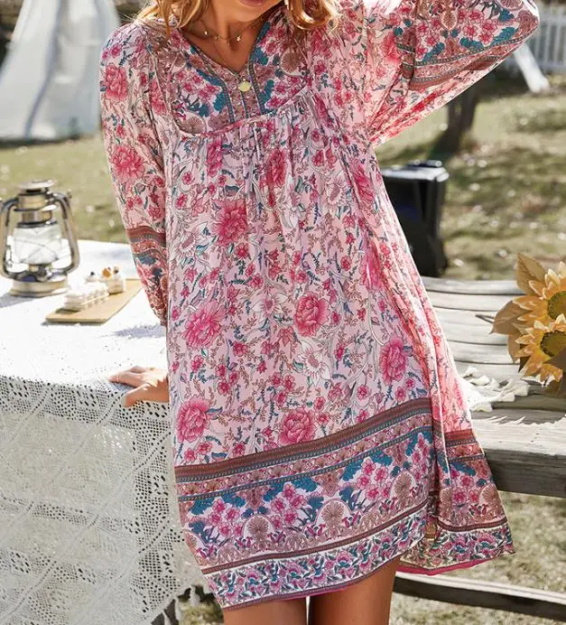 Женское богемное платье с высокой талией, повседневное свободное платье для отпуска в европейском и американском стиле, летняя одежда 
Женское богемное платье с высокой талией, повседневное свободное платье для отпуска в европейском и американском стиле, летняя одежда