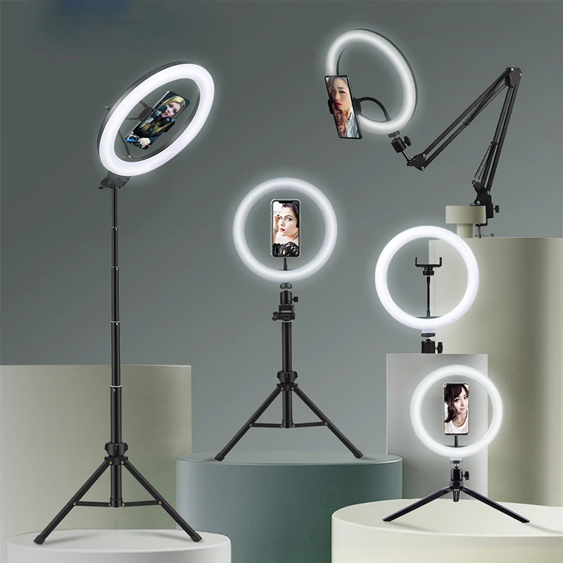 Ring Light Photography Led Rim Of Lamp With Mobile Holder Support Tripod Stand Ringlight For Live Video Streaming
Ring Light Photography Led Rim Of Lamp With Mobile Holder Support Tripod Stand Ringlight For Live Video Streaming