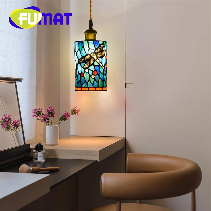 

FUMAT Tiffany stained glass Vintage style chandelier Art Deco Bedroom dining room aisle balcony porch bar hanging light