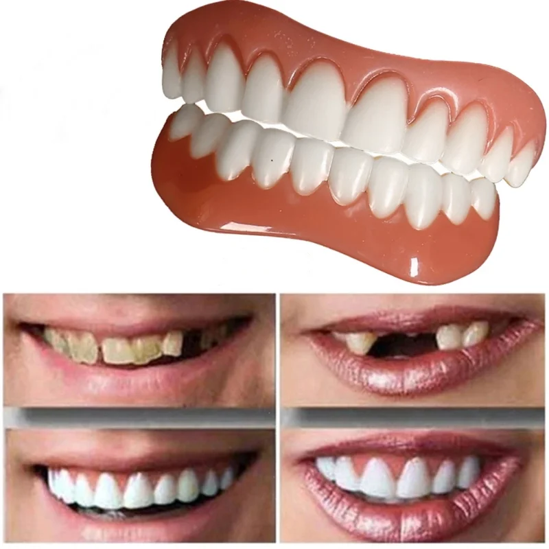 

Silicone Dentures Upper and Lower Veneers Perfect Smile Dentures Set Temporary Whitening and Filling + Gift Filling Glue