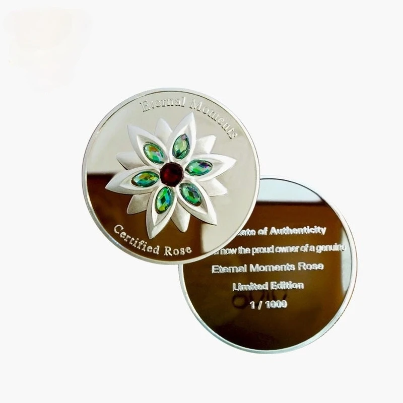 

New Silver Flower Petal Eternal Moment Commemorative Coin Certified Rose Diamond Love Lucky Coin