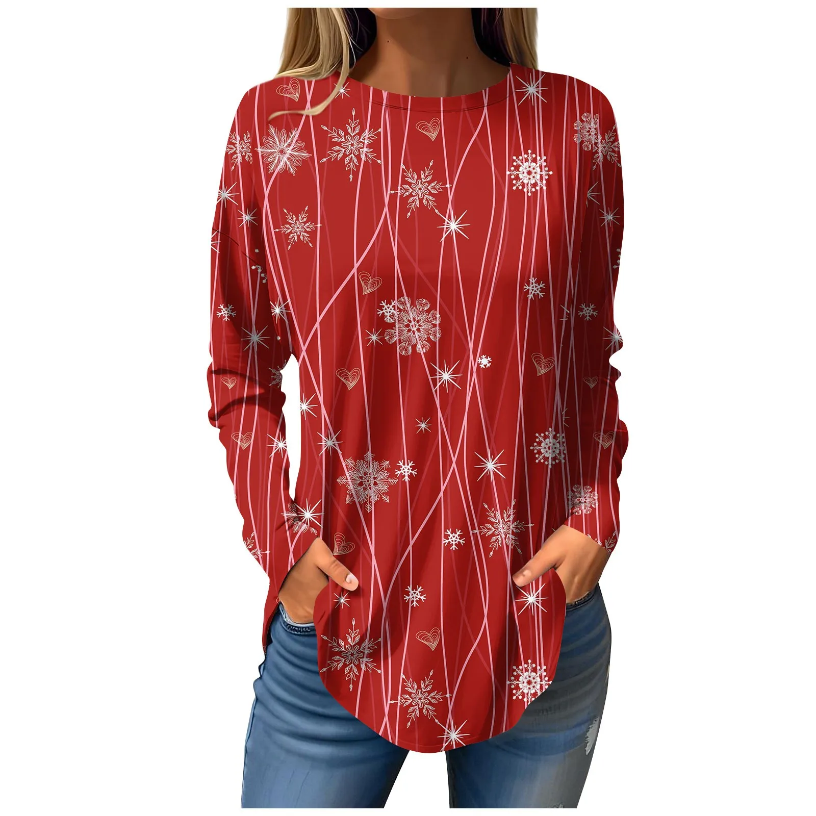 2023 Autumn Pullovers Women Elegant Long Sleeve Snowflake Print Tops Christmas Trend T-shirt Winter Round Neck Vintage Tees
2023 Autumn Pullovers Women Elegant Long Sleeve Snowflake Print Tops Christmas Trend T-shirt Winter Round Neck Vintage Tees