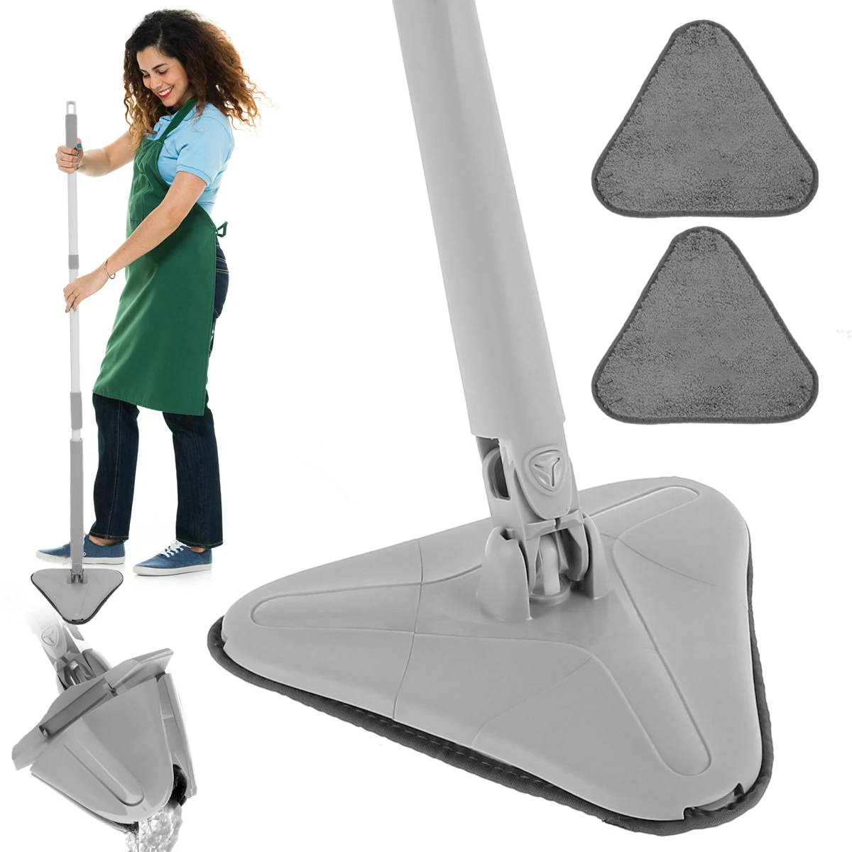 

51.2in Cleaning Mop 360° Rotatable Adjustable Cleaning Mop Push-Pull Automatic Squeezing Mop Extendable Triangle Microfiber