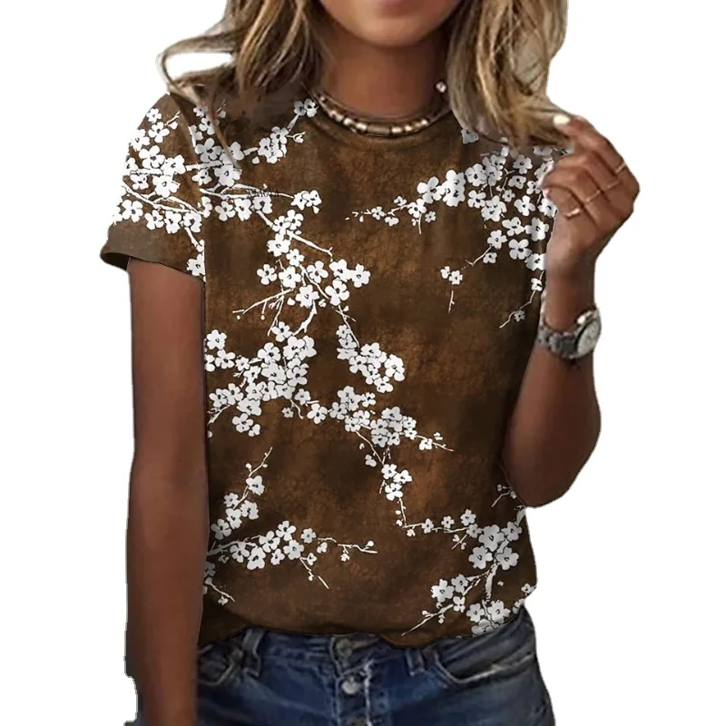 Fashion flower style pattern printed T-shirt round neck casual women's short sleeve top daily clothing loose 6xl women's T-shirt
Fashion flower style pattern printed T-shirt round neck casual women's short sleeve top daily clothing loose 6xl women's T-shirt