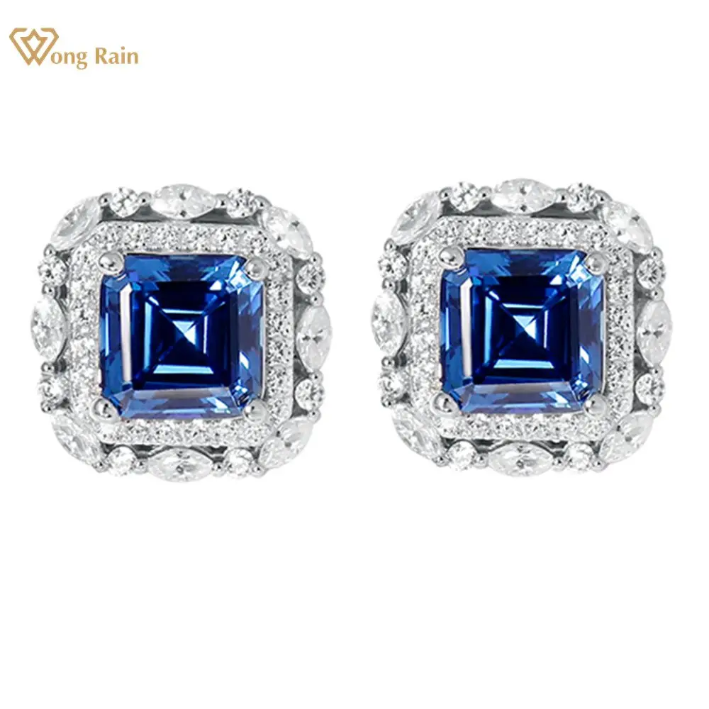 

Wong Rain 100% 925 Sterling Silver Lab Sapphire Emerald Ruby Gemstone High Carbon Diamonds Earrings Ear Studs Fine Jewelry
