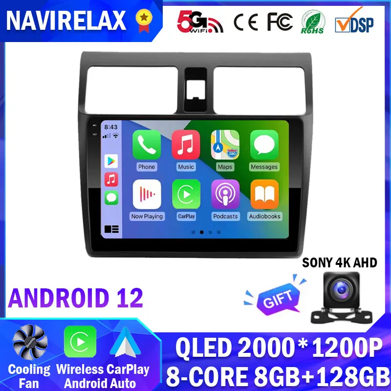 

Мультимедийная магнитола Carplay, мультимедийный видеоплеер на Android 12, 10 дюймов, 4G, DSP, 2din, GPS-навигация для головного блока Suzuki Swift 2003-2010, QLED