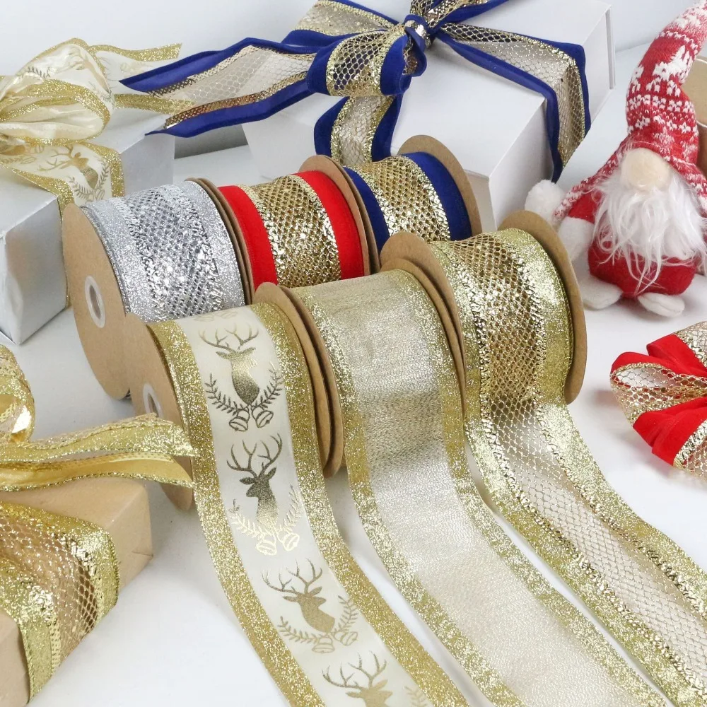 

DIY Блестящая лента, красивый галстук-бабочка, вырезанные рождественские украшения с проводными краями, рождественские ленты