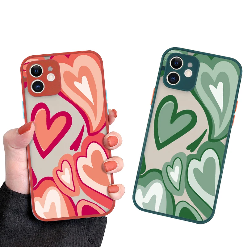 Cute Matte Love Heart Pattern Phone Case For iPhone 14 11 12 13 Pro Max Mini X XR XS Max SE 2020 TPU+PC Shockproof Hard Cover
Cute Matte Love Heart Pattern Phone Case For iPhone 14 11 12 13 Pro Max Mini X XR XS Max SE 2020 TPU+PC Shockproof Hard Cover