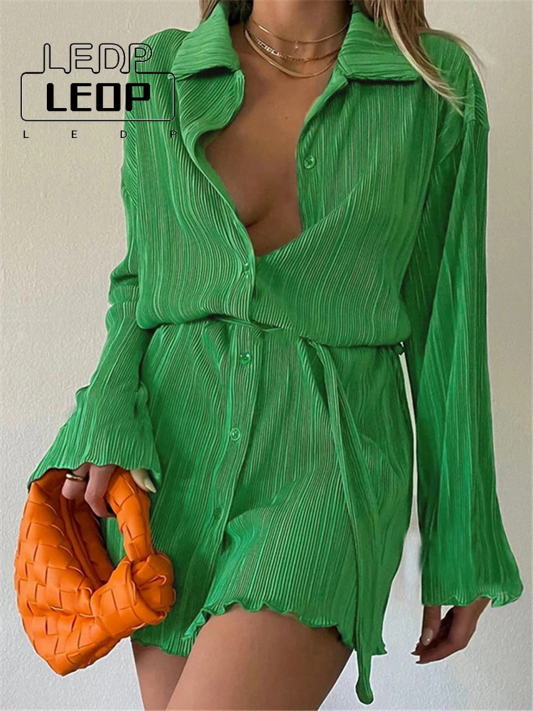 LEDP Women's Dress Ruched Casual Shirt Dress Summer Long Sleeve Ruffled Green Dress Belt V Neck Loose Tunic Dress Summer Dress
LEDP Women's Dress Ruched Casual Shirt Dress Summer Long Sleeve Ruffled Green Dress Belt V Neck Loose Tunic Dress Summer Dress