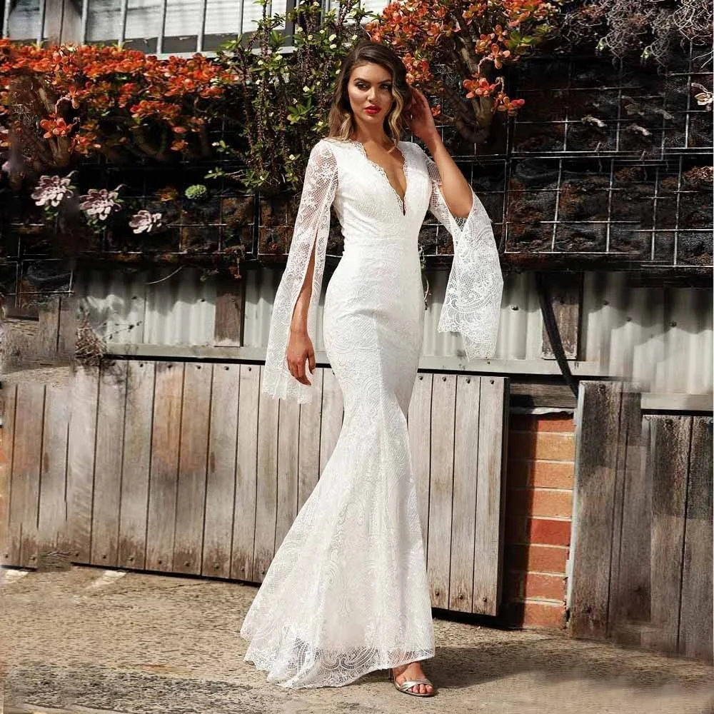 

Autumn/Winter new elegant Long Sleeve Dress Wedding Bridesmaid Long Dress Temperament Commuter Lace Banquet Long Dress2023