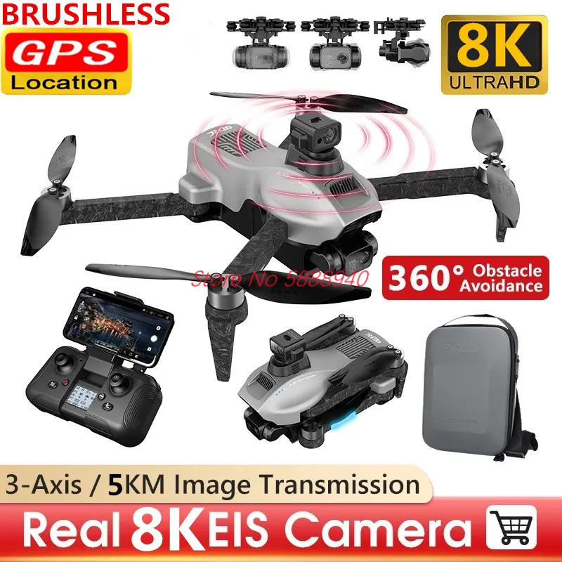 

8K HD Outside Aerial Photograph GPS Follow Me WIFI FPV RC Drone 5G 5KM 3Axis Gimbal 360° Obstacle Avoidance Brushless Quadcopter