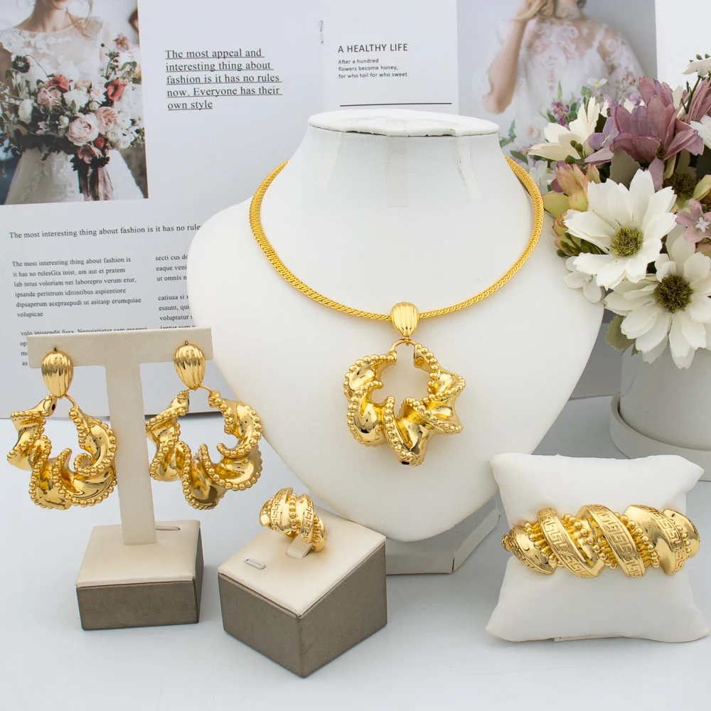 Dubai Fashion Earrings Necklace Jewelry Sets Trendy Bracelet Wedding Gold Color Jewelry for Women Jewellery Accessories Set
Dubai Fashion Earrings Necklace Jewelry Sets Trendy Bracelet Wedding Gold Color Jewelry for Women Jewellery Accessories Set