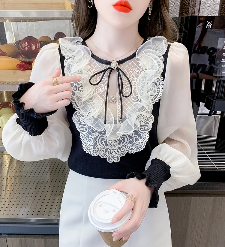 QOERLIN Fashion Stitching Long-Sleeved Lace Chiffon Shirt Women's 2022 Autumn Puff Sleeve Threaded Slim OL Cotton Top New Korean
QOERLIN Fashion Stitching Long-Sleeved Lace Chiffon Shirt Women's 2022 Autumn Puff Sleeve Threaded Slim OL Cotton Top New Korean