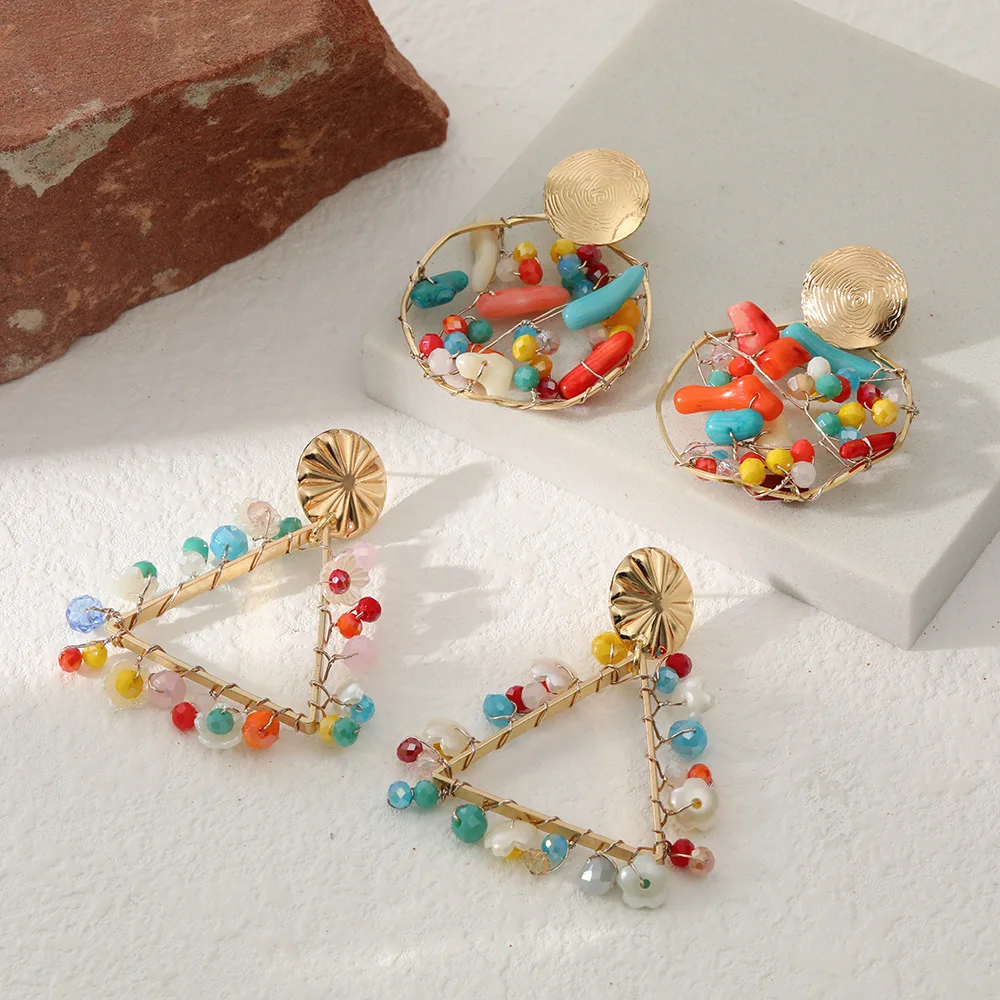 2022 New Bohemia Metal Colorful Beads Natural Stone Earrings Hollow-Out Drop Earring Gold Colour Jewelry Accessories For Women
2022 New Bohemia Metal Colorful Beads Natural Stone Earrings Hollow-Out Drop Earring Gold Colour Jewelry Accessories For Women