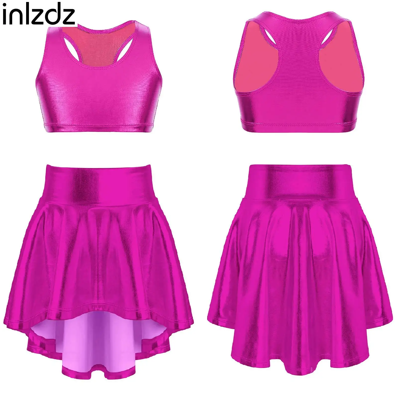 inIzdz Kids Girls Pure Rose Shiny Metallic Sleeveless 2Pcs Sports Dance Set Racer Back Crop Tops with Irregular Hem Skirts Wears
inIzdz Kids Girls Pure Rose Shiny Metallic Sleeveless 2Pcs Sports Dance Set Racer Back Crop Tops with Irregular Hem Skirts Wears