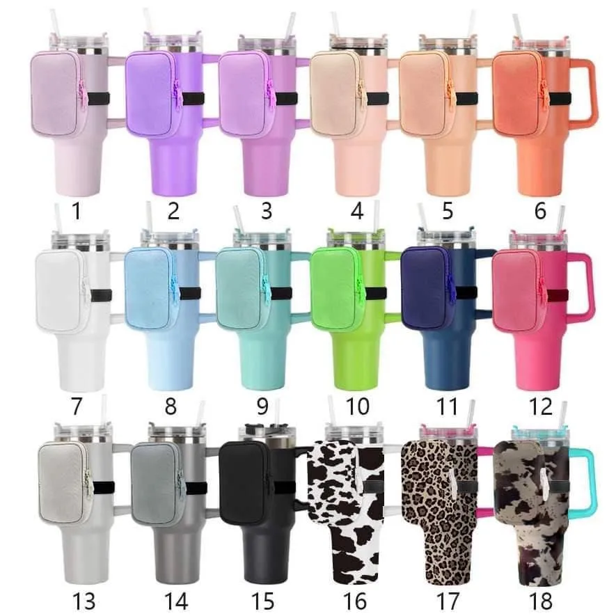 

Neoprene Water Bottle Pouch Solid Leopard Color for Stanely Tumblers 20oz 30oz 40oz Mugs Cups with Adjustable Strap for Card Key