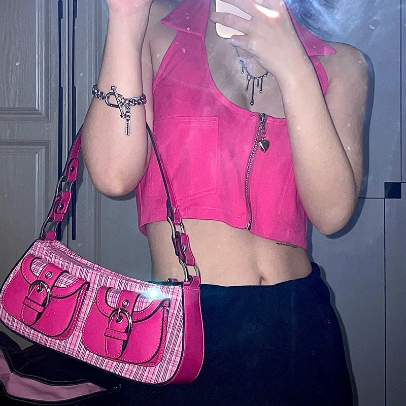 Pink Preppy Patent Leather Plaid Stitching Girl Y2K Underarm Bag Hand-held One-shoulder Women's Bag
Pink Preppy Patent Leather Plaid Stitching Girl Y2K Underarm Bag Hand-held One-shoulder Women's Bag