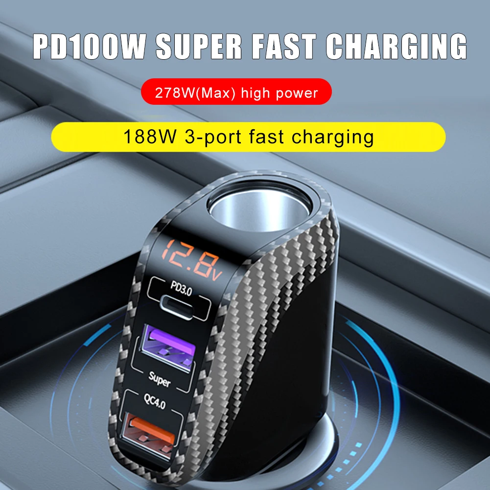 Car Charger 100W PD 3.0 Fast Charging 12V/24V Type-C 3 USB Adapter with Cigarette Lighter Splitter for Huawei Xiaomi iPhone 13
Car Charger 100W PD 3.0 Fast Charging 12V/24V Type-C 3 USB Adapter with Cigarette Lighter Splitter for Huawei Xiaomi iPhone 13