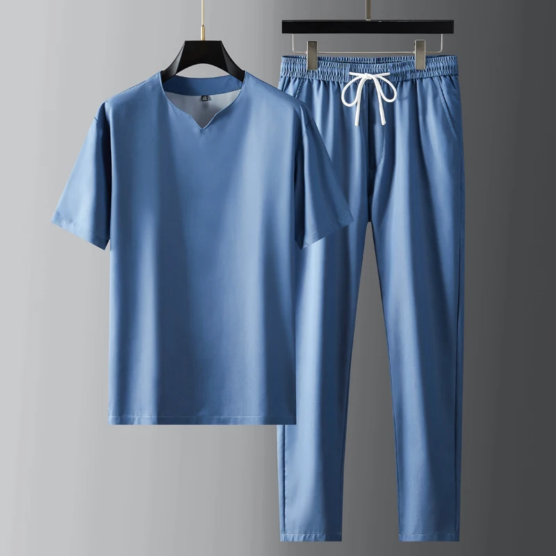 2022 Summer Thin Male Sets (t-shirt+pants) Luxury Short Sleeve Sport Casual Blue Mens Sets Fashion Slim Fit Man Suits 4XL
2022 Summer Thin Male Sets (t-shirt+pants) Luxury Short Sleeve Sport Casual Blue Mens Sets Fashion Slim Fit Man Suits 4XL