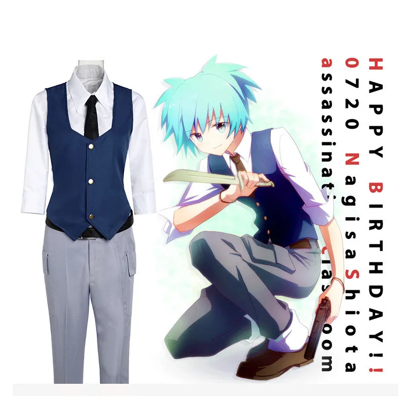 Anime Assassination Classroom Shiota Nagisa Cosplay Costume School Boy Uniform Blue Wig Tie Vest Halloween Christmas Party Suit
Anime Assassination Classroom Shiota Nagisa Cosplay Costume School Boy Uniform Blue Wig Tie Vest Halloween Christmas Party Suit