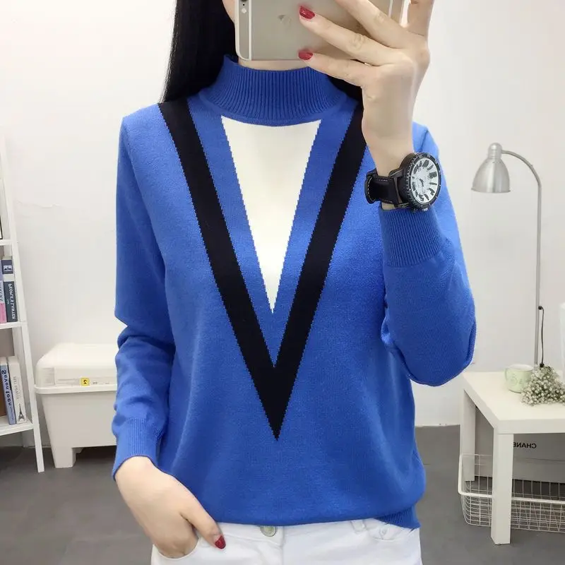 Women's Clothing Autumn Fashion Commute Long Sleeve Knitted Tops Winter Casual Spliced Half High Collar Slim Sweaters for Femal
Women's Clothing Autumn Fashion Commute Long Sleeve Knitted Tops Winter Casual Spliced Half High Collar Slim Sweaters for Femal