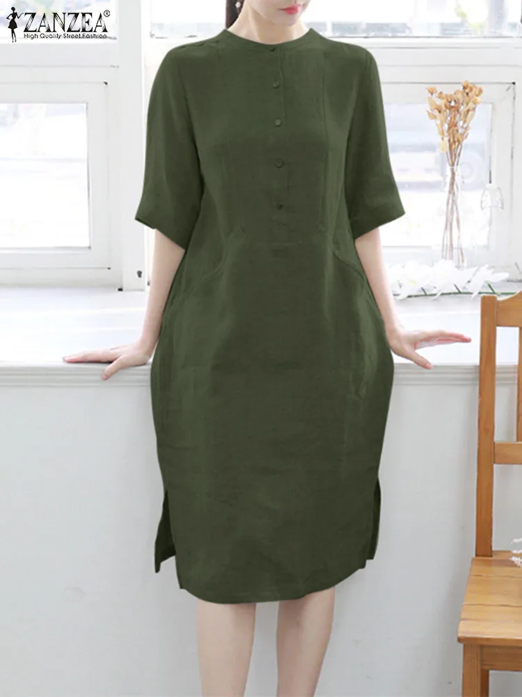 Elegant Buttons Work Vestido Summer Solid Baggy Dress ZANZEA Women O Neck Holiday Sundress Short Sleeve Causal Dresses Oversize
Elegant Buttons Work Vestido Summer Solid Baggy Dress ZANZEA Women O Neck Holiday Sundress Short Sleeve Causal Dresses Oversize