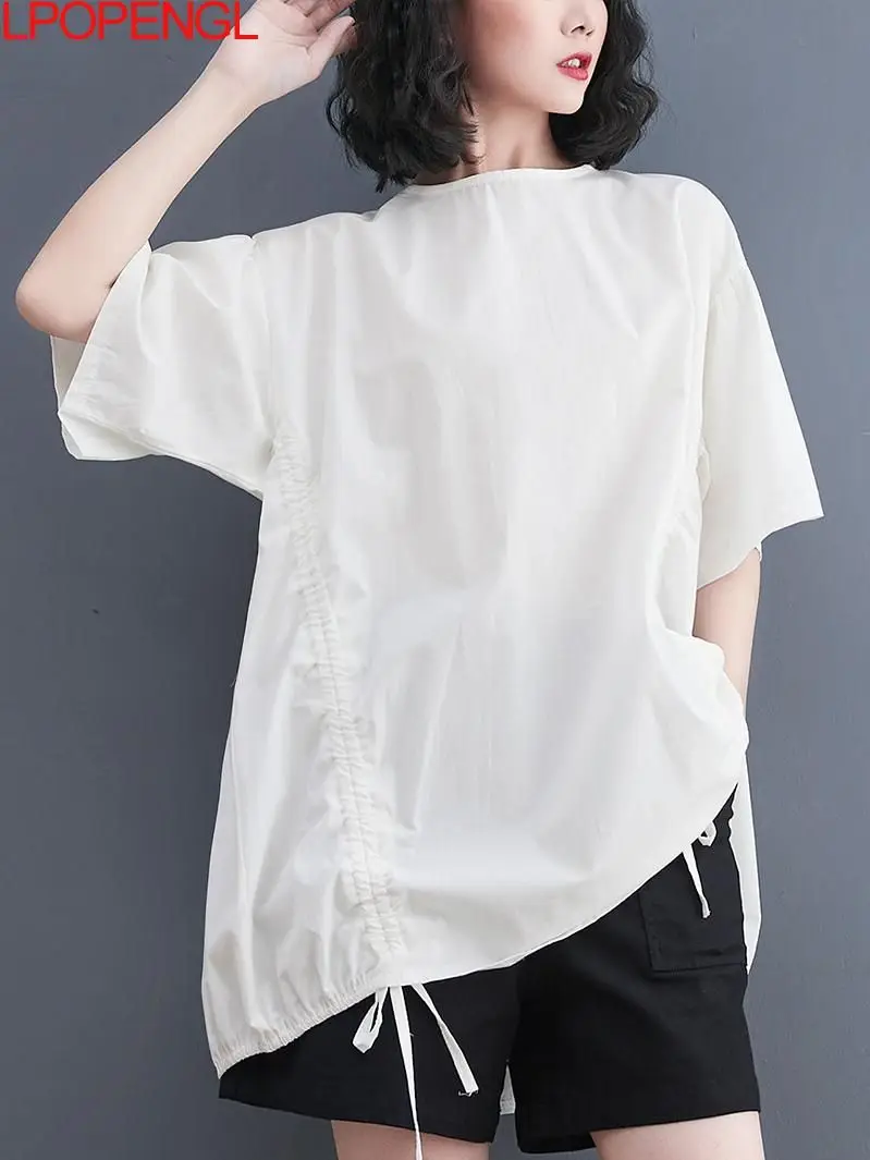 Women Irregular T Shirt Round Neck Short Sleeve Summer Fashion Patchwork Pleated Loose Casual T-shirt Femme Oblique Hem Tops
Women Irregular T Shirt Round Neck Short Sleeve Summer Fashion Patchwork Pleated Loose Casual T-shirt Femme Oblique Hem Tops