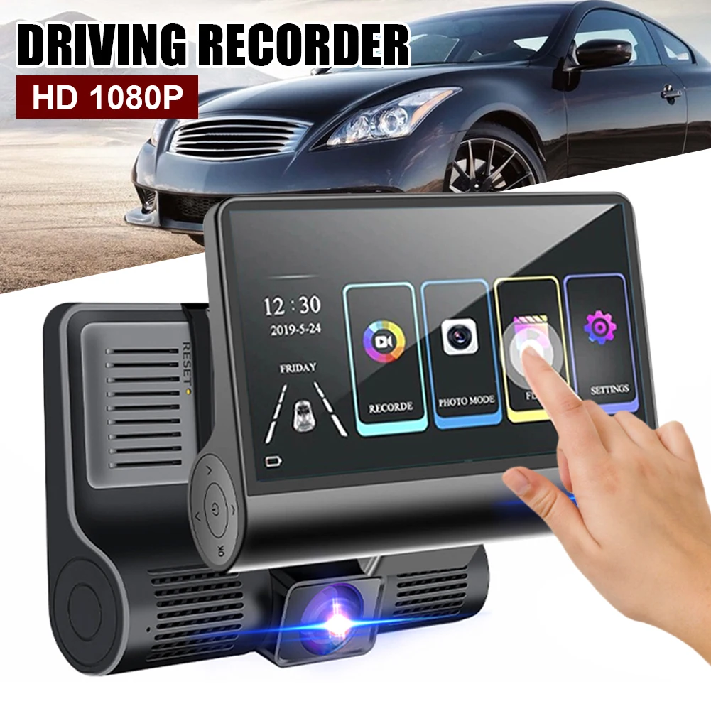 1080P Dash Cam 3 Channel Front Inside Rear Camera Recorder 4" Touch Screen Night Vision Loop Recording G-Sensor Parking Monitor
1080P Dash Cam 3 Channel Front Inside Rear Camera Recorder 4" Touch Screen Night Vision Loop Recording G-Sensor Parking Monitor