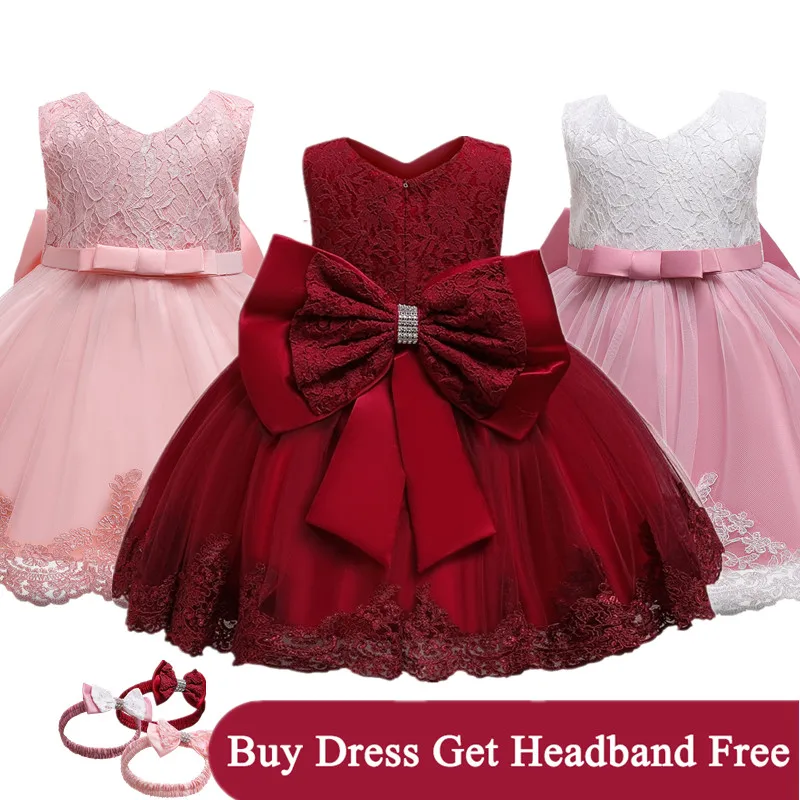 

Платье-пачка с большим бантом для маленьких девочек, Красное Кружевное платье принцессы с цветами, одежда для малышей на 1-й день рождения, Детская модель, 12 месяцев