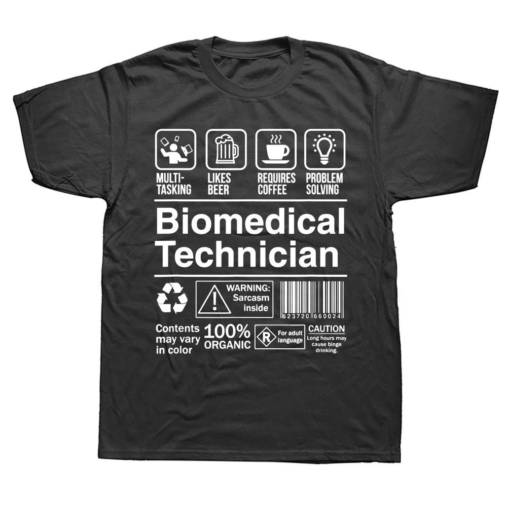 

Забавная футболка с этикеткой продукта биомедицинского техника хлопковая Футболка с графическим рисунком уличная одежда с коротким рукавом подарки на день рождения летняя стильная футболка