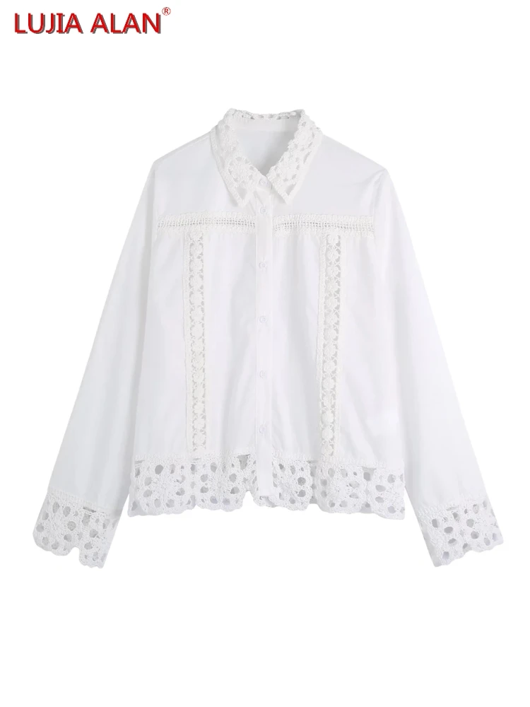 Women Crochet Lace Patchwork White Shirt Summer Female Long Sleeve Blouse Smock Loose Tops Blusas LUJIA ALAN B056
Women Crochet Lace Patchwork White Shirt Summer Female Long Sleeve Blouse Smock Loose Tops Blusas LUJIA ALAN B056