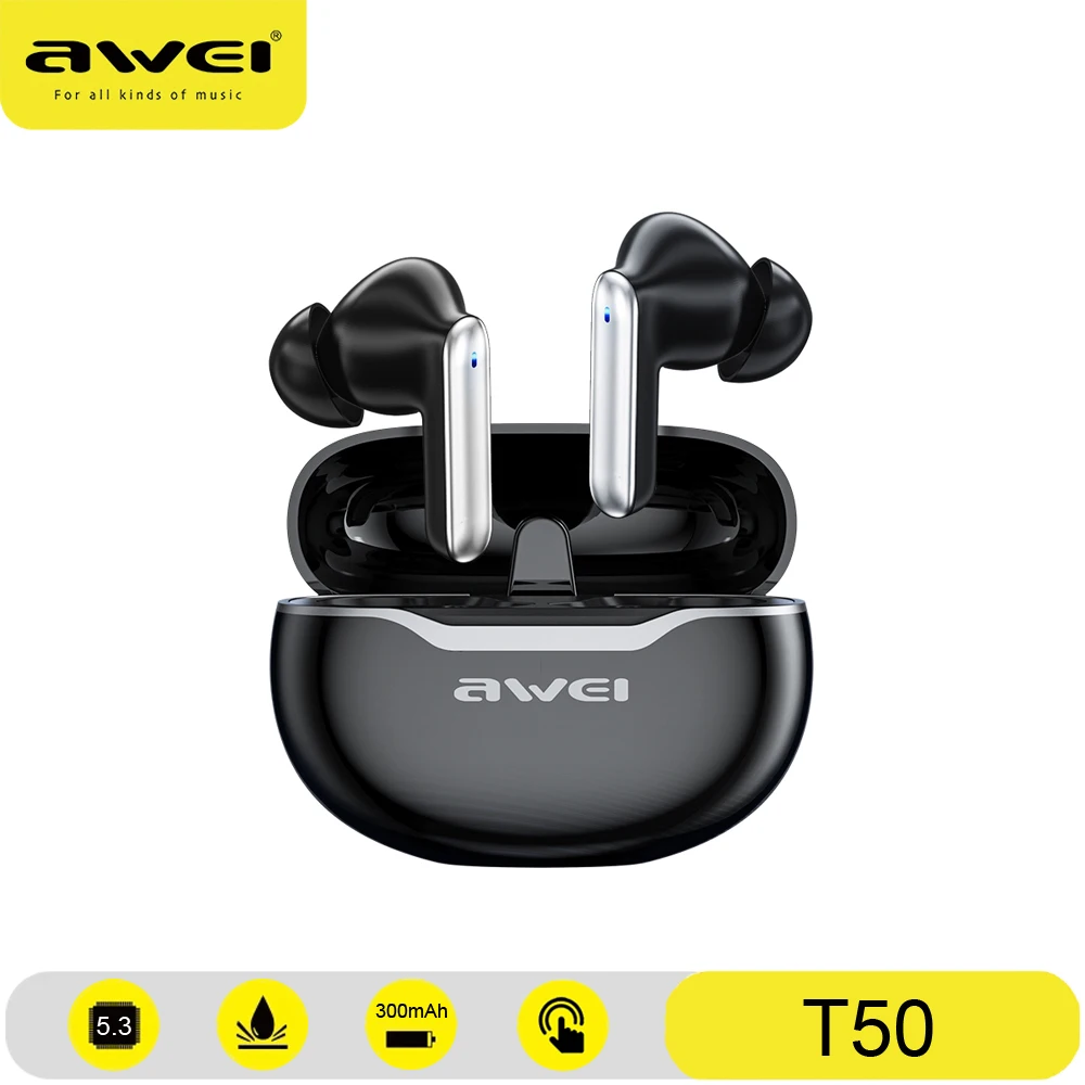 

Awei T50 Wireless Bluetooth Headphones Earphones Bluetooth 5.3 With Mic TWS Earbuds Sport Headset Type-C Fast Charging наушники