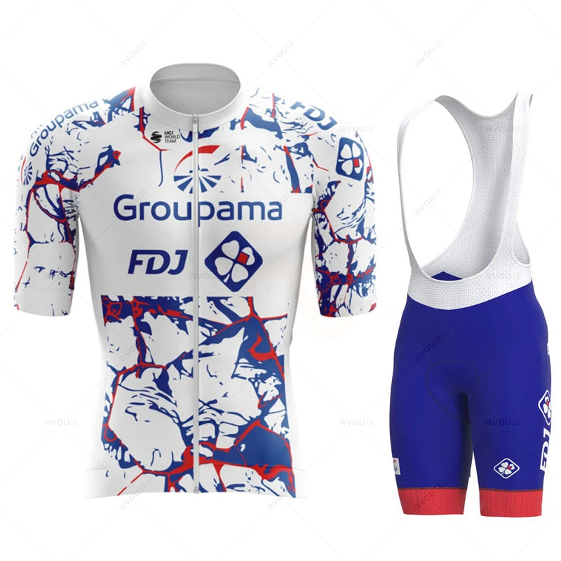 

Коллекция 2023 года, командная Мужская веломайка Fdj, летний комплект с коротким рукавом, Майо 19D, шорты с нагрудником, велосипедная одежда, костюм женской одежды